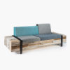 Sofa made of reclaimed wood with side storage space and storage space under the seat